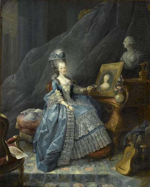 Marie Therese of Savoy, Countess of Artois pointing to a portrait of her mother and overlooked by abust of her husband, unknow artist